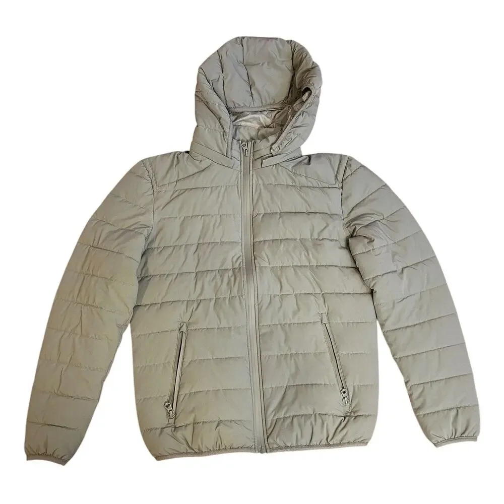 ZARA Light Brown Long Sleeve Full Zip Hooded Puffer Jacket Women's Size Small